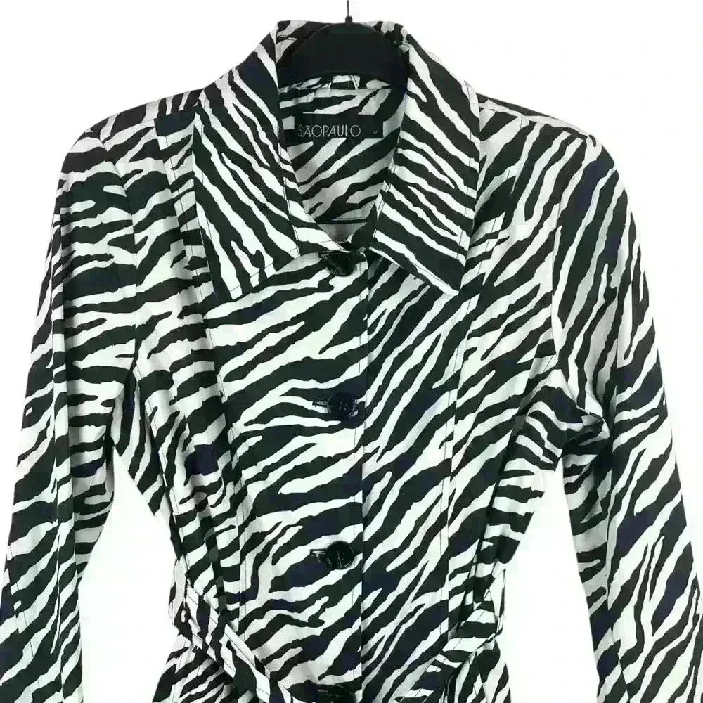 Sao Paulo Zebra Print  Size 12 Trench Coat - Boho Chic Animal Print Sexy Belted - Picture 5 of 16
